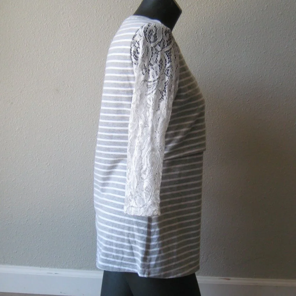 Milk Nursingwear Stripes Gray and White Top - Picture 6 of 9